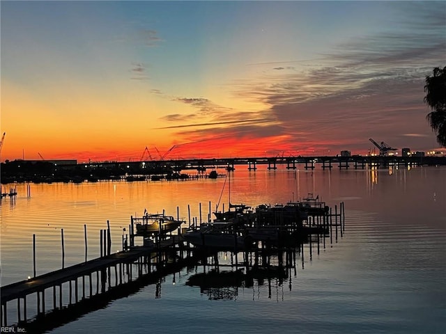 view of dock with a water view