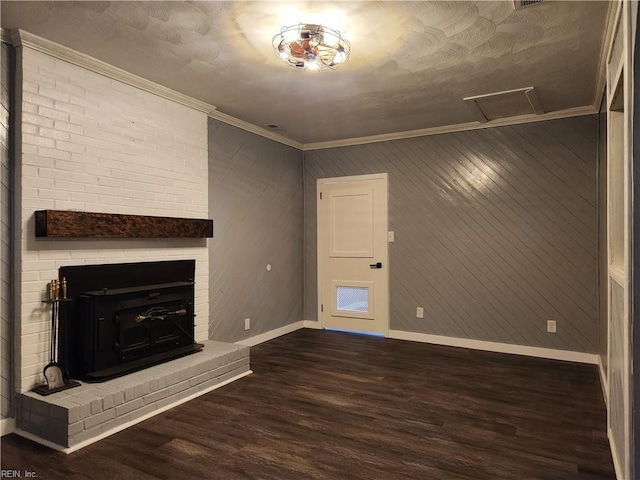 unfurnished living room with crown molding and dark hardwood / wood-style floors