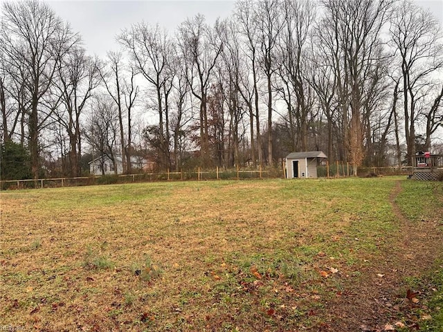 view of yard featuring a storage unit