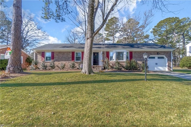 ranch-style house with a front lawn and a garage