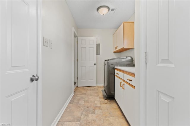 laundry area with cabinets, electric panel, and washer / clothes dryer