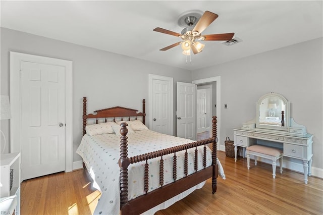 bedroom featuring ceiling fan and light hardwood / wood-style floors