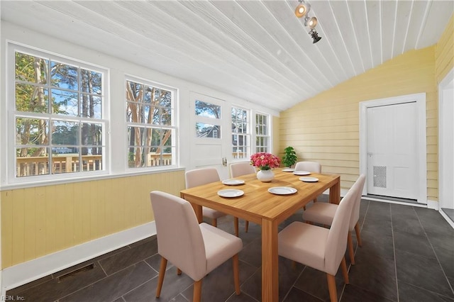 sunroom with lofted ceiling and plenty of natural light