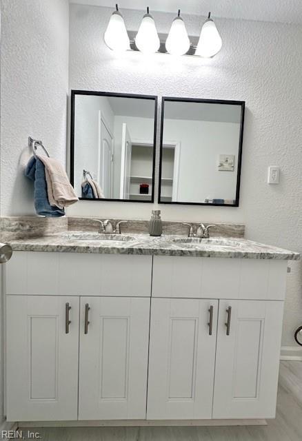 bathroom with hardwood / wood-style floors and vanity