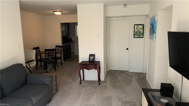 living room with light carpet