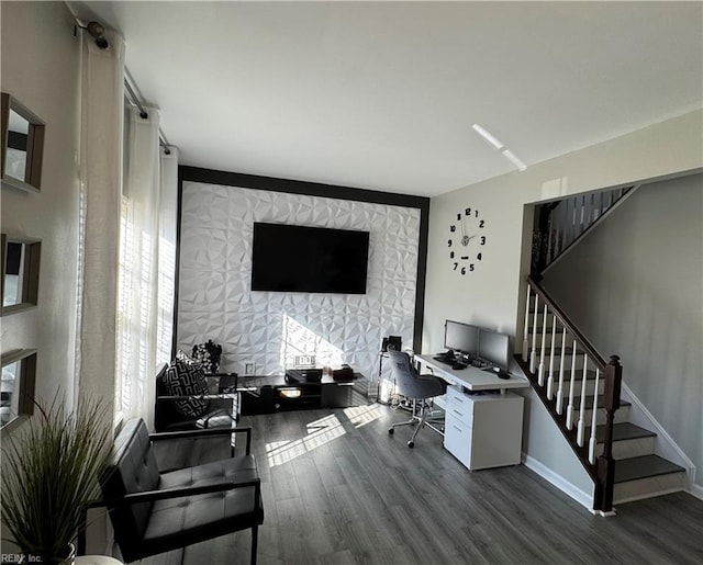 home office featuring dark hardwood / wood-style flooring