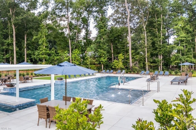 view of swimming pool with a patio area