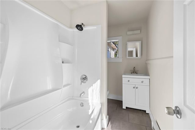 full bathroom with shower / bath combination, vanity, tile patterned floors, and toilet