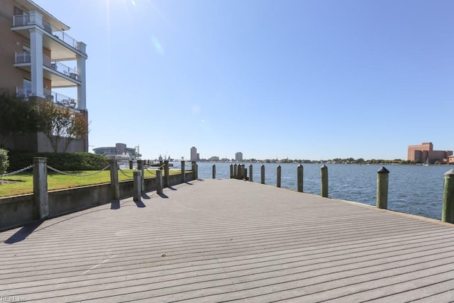 view of dock featuring a water view