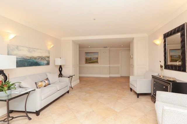 living room with crown molding