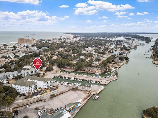 aerial view with a water view