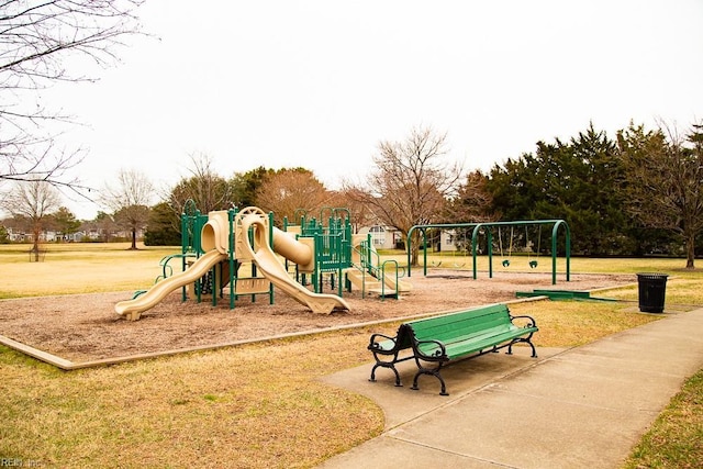 view of jungle gym with a yard