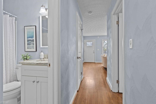 hall with light hardwood / wood-style flooring