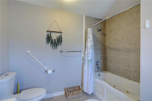 bathroom featuring toilet, tile patterned flooring, and shower / bath combo with shower curtain