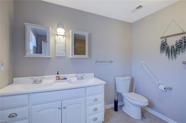 bathroom with vanity, tile patterned flooring, and toilet