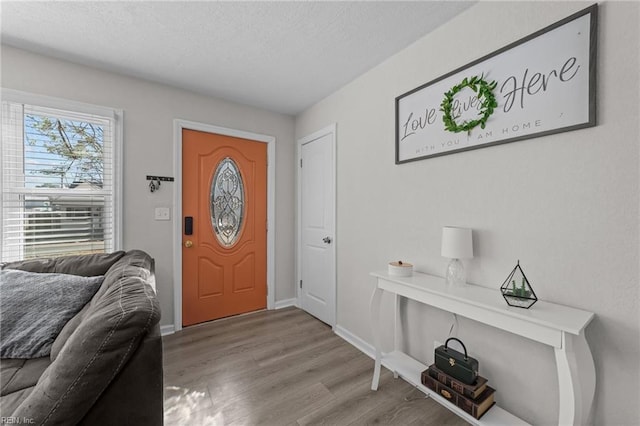 foyer entrance with light hardwood / wood-style flooring