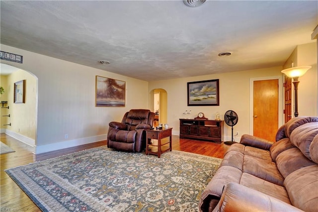 living room with hardwood / wood-style flooring