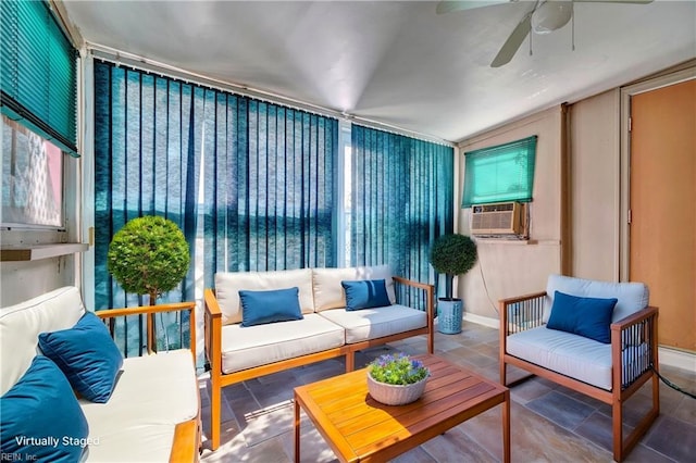 interior space featuring ceiling fan and cooling unit