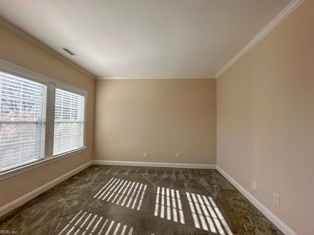 carpeted empty room with ornamental molding