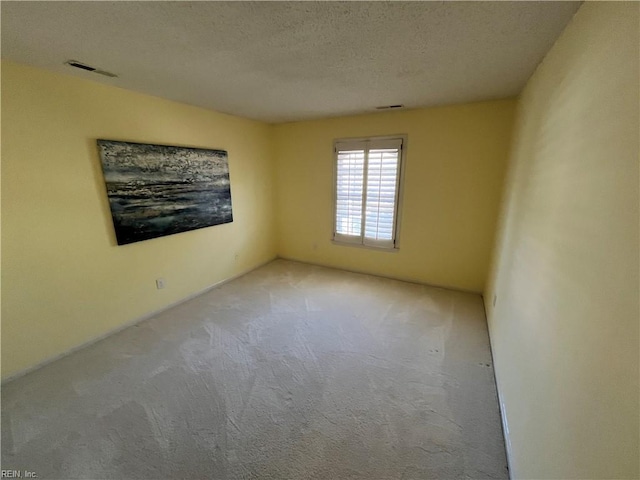 unfurnished room with light colored carpet and a textured ceiling