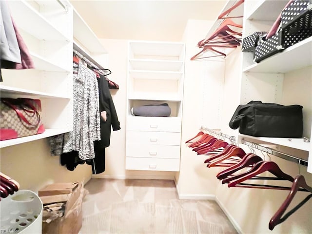 spacious closet with light colored carpet