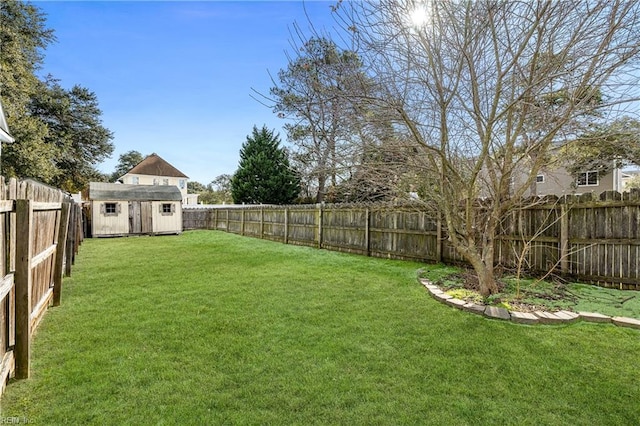 view of yard with a storage shed