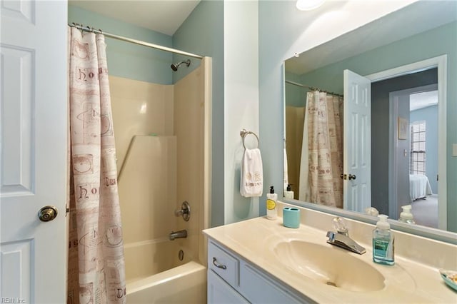 bathroom with vanity and shower / bath combo