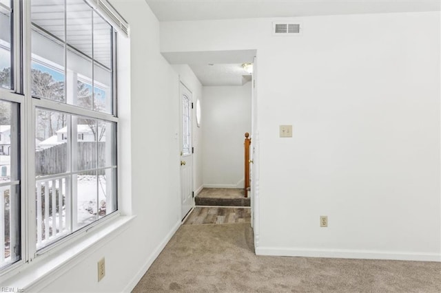 hallway with light carpet