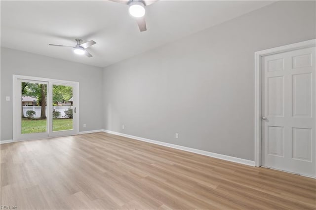 unfurnished room with light hardwood / wood-style floors and ceiling fan