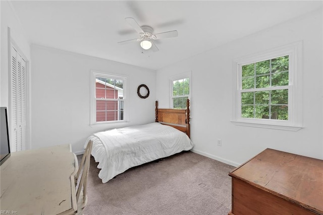 bedroom with carpet flooring and ceiling fan