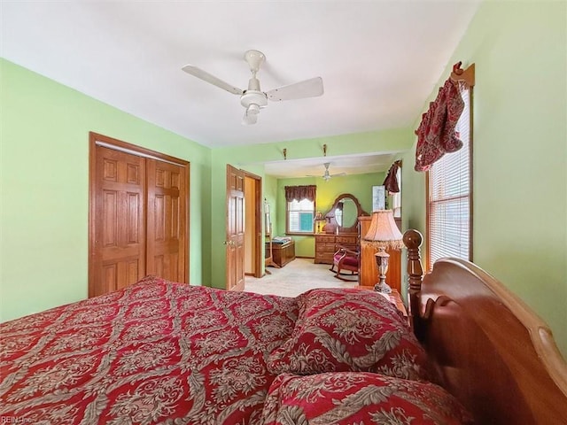 bedroom with a closet and ceiling fan