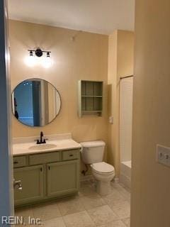 full bathroom featuring tile patterned flooring, vanity, separate shower and tub, and toilet