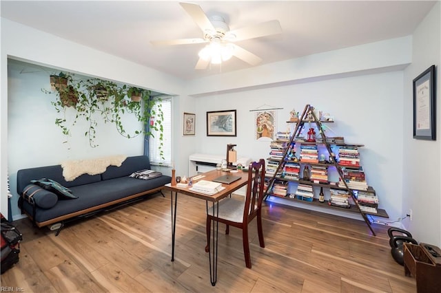 office space with hardwood / wood-style flooring and ceiling fan