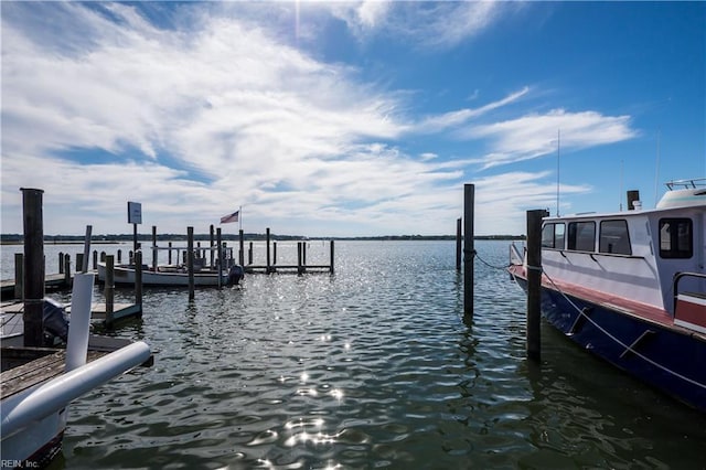 view of dock with a water view