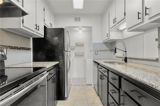 kitchen featuring white cabinetry, sink, backsplash, and stainless steel appliances