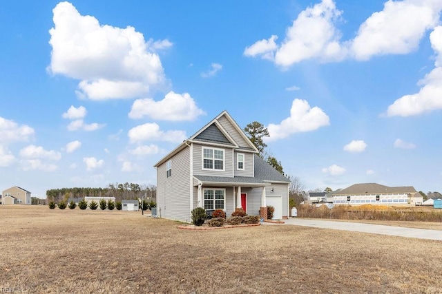 view of front of home with a front yard and a porch