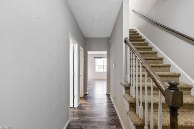 hallway with dark hardwood / wood-style floors