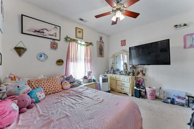 bedroom with carpet flooring and ceiling fan