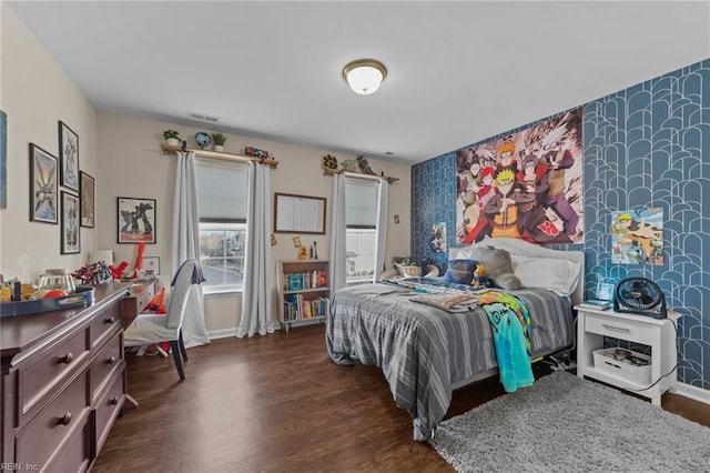 bedroom featuring dark hardwood / wood-style floors