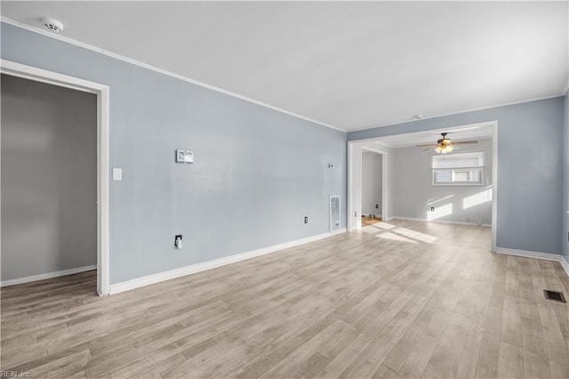 unfurnished living room featuring light hardwood / wood-style floors and ceiling fan