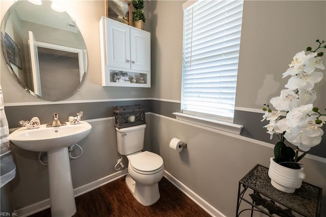 bathroom with sink, wood-type flooring, and toilet