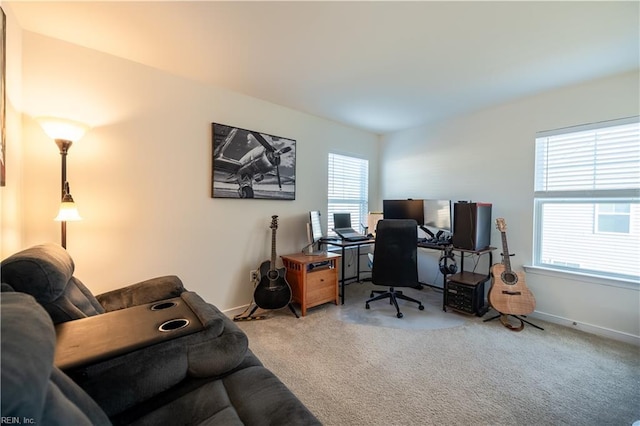 view of carpeted home office