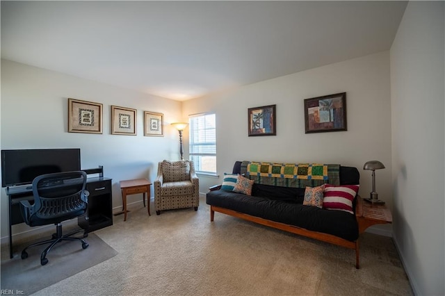 home office featuring light colored carpet