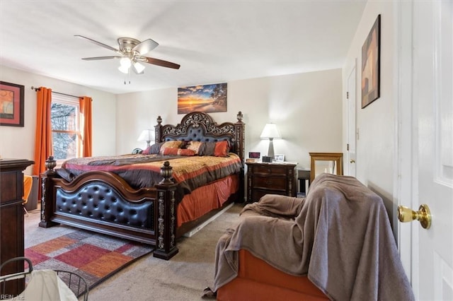 bedroom featuring carpet floors and ceiling fan