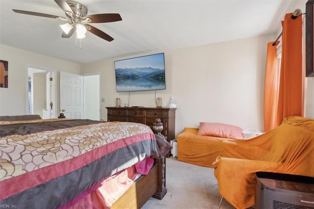 bedroom featuring carpet floors and ceiling fan