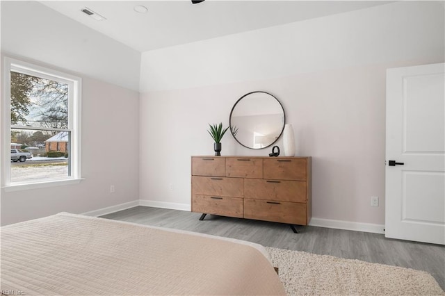 bedroom featuring multiple windows and light hardwood / wood-style floors