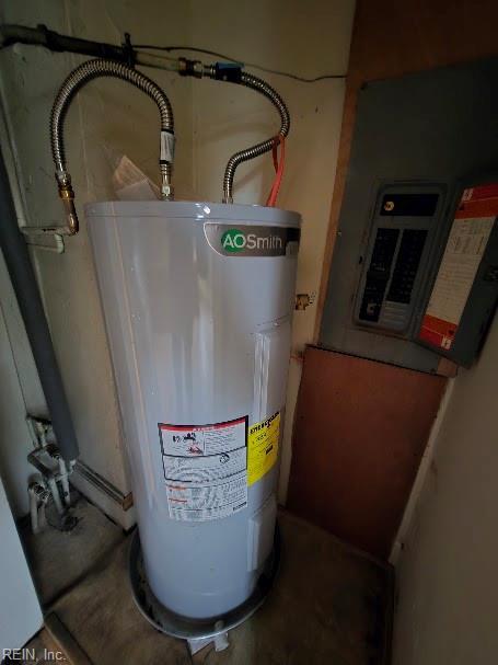 utility room with water heater and electric panel