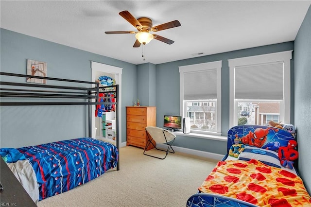 bedroom with carpet and ceiling fan