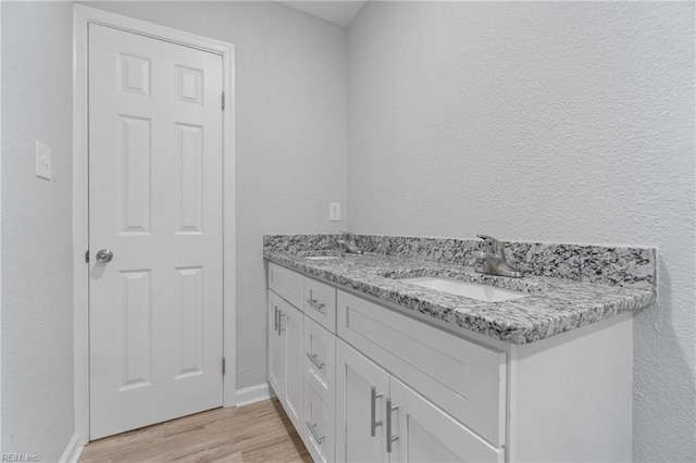 bathroom with vanity and wood-type flooring