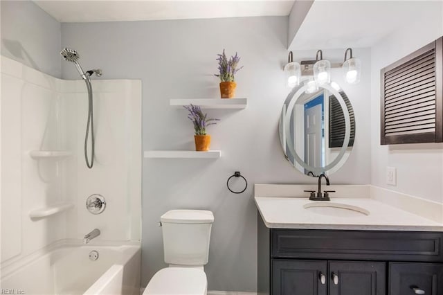 full bathroom with shower / tub combination, vanity, and toilet